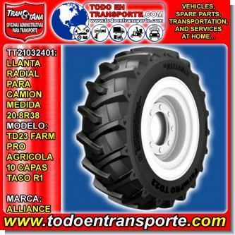 Read full article RADIAL TIRE FOR VEHICLE TRUCK BRAND ALLIANCE SIZE 20.8R38: MODEL FARM PRO, 10 R1 PLY LUG Read full article RADIAL TIRE FOR VEHICLE TRUCK BRAND ALLIANCE SIZE 20.8R38: MODEL FARM PRO, 10 R1 PLY LUG