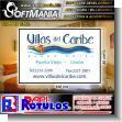 SMRR24012987: White Acrylic 3 Millimeters Full Color Printed with Text Villas del Caribe, Beach Hotel Advertising Sign for Hotel brand Softmania Ads Dimensions 47.2x31.5 Inches