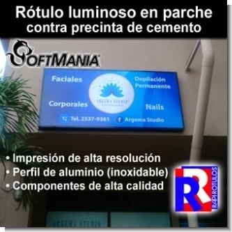 Rotulo luminoso en parche contra precinta de cemento