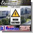 SMRR23090323: Pvc Plastic 3 Millimeters with Cut Vinyl Lettering with Text Riesco Electrico Advertising Sign for Administrative Office brand Softmania Rotulos Dimensions 11.8x19.7 Inches
