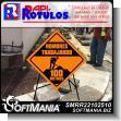 SMRR22102510: Metal Structure for Sidewalk with Reflective Vinyl Lettering with Text Men Working 100 Meters Advertising Sign for Construction Company brand Rapirotulos Dimensions 51.2x59.1 Inches