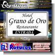 SMRR24012962: Iron Sheet with Cut Vinyl Lettering with Text Hotel Grano de Oro, Restaurant Advertising Sign for Hotel brand Softmania Ads Dimensions 78.7x47.2 Inches