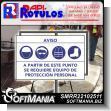 SMRR22102511: Iron Sheet with Cut Vinyl Lettering with Iron Frame and Tube Pole with Text Personal Protective Equipment is Required Advertising Sign for Construction Company brand Rapirotulos Dimensions 27.6x17.7 Inches