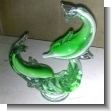 GLASS ORNAMENT WITH DOLPHINS BLUE AND GREEN COLORS 21 CENTIMETERS HIGH