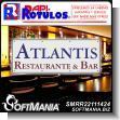 SMRR22111424: Full Color Banner with Metal Holes to Tie with Text Restaurant and Bar Atlantis Advertising Sign for Restaurant Bar brand Rapirotulos Dimensions 13.1x4.9 Foot
