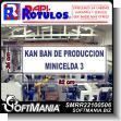 SMRR22100506: Pvc Plastic 3 Millimeters with Cut Vinyl Lettering with Text Kan Production Van Mini Cell 3 Advertising Sign for Industrial Factory of Plastic Products brand Rapirotulos Dimensions 32.3x10.2 Inches