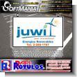 SMRR23051001: Metal Sheet of Iron with Tubular Frame and Cut Vinyl Lettering Double Sided with Text Juwi Renewable Energy Advertising Sign for Appliances Store brand Softmania Advertising Dimensions 59.1x36.2 Inches