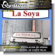 SMRR24011601: Adhesive for Vehicle Upper Visor with Text La Soya Advertising Sign for Food Factory brand Softmania Advertising Dimensions 70.1x13 Inches