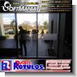 ROTULO PUBLICITARIO ADHESIVO VINIL SANDBLASTIADO PARA VENTANA DE VIDRIO CON TEXTO FRANJAS VERTICALES Y LOGOTIPO PARA OFICINA ADMINISTRATIVA MARCA SOFTMANIA ADVERTISING DE DIMENSIONES 2X0.2 METROS