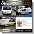 SIGN24050629: Advertising for Company Vehicle Fleet with Text Microbus Signage, Ipl Lasers Sales and Services Advertising Sign for Aesthetic Clinic brand Softmania Ads Dimensions 13.8x19.7 Inches