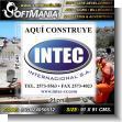 SIGN24050612: Iron Sheet with Full Color Adhesive Vinyl Labeling with Text Intec International Builds Here Advertising Sign for Construction Company brand Softmania Ads Dimensions 35.8x35.8 Inches