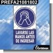 PREFA21081802: ROTULO PREFABRICADO - LAVARSE LAS MANOS ANTES DE INGRESAR