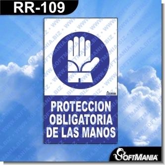 RR-109:    Rotulo Prefabricado - PROTECCION OBLIGATORIA DE LAS MANOS