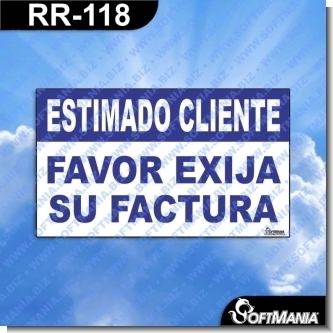 Rotulo Prefabricado - ESTIMADO CLIENTE FAVOR EXIJA SU FACTURA