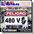 SMRR22092909: Premade Iron Sheet with Cut Vinyl Lettering Text Danger 480 Volts Advertising Sign for Industrial Factory of Plastic Products brand Rapirotulos Dimensions 9.4x5.9 Inches