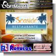 Cut Vinyl Banner with Metal Holes to Tie with Text Seaside, Restaurant Advertising Sign for Hotel brand Softmania Ads Dimensions 96.1x48 Inches