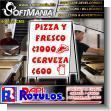 SMRR23091619: Metal Structure for Sidewalk with Reflective Vinyl Lettering with Text Pizza and Soft Drink 1000, Beer 600 Advertising Sign for Pizza Shop brand Softmania Rotulos Dimensions 23.6x31.5 Inches