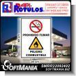 SMRR22092402: Transparent Acrylic Reverse Lettering 3 Colors White Background with Pictograms Advertising Sign for Fuel Station brand Rapirotulos Dimensions 11.8x15.7 Inches