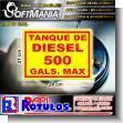 SMRR23090646: Pvc 3 Millimeters with Cut Vinyl Labeling with Text Diesel Tank 500 Gallons Maximum Advertising Sign for Gas Pump brand Signs Art Dimensions 11.4x8.3 Inches