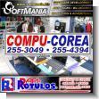 SMRR23051102: Metal Sheet of Iron with Aluminum Frame with Text Compu Korea Advertising Sign for Computer Equipment Store brand Softmania Advertising Dimensions 96.1x23.6 Inches