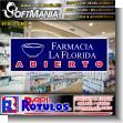 SMRR23100205: Pvc Plastic 3 Millimeters with Cut Vinyl Lettering with Text La Florida Drugstore Open Advertising Sign for Pharmacy brand Softmania Rotulos Dimensions 35.8x12.2 Inches