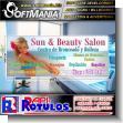 SMRR23050803: Full Color Banner with Tubular Frame with Text Tanning and Beauty Center Advertising Sign for Tanning Salon brand Softmania Advertising Dimensions 98.4x39.4 Inches