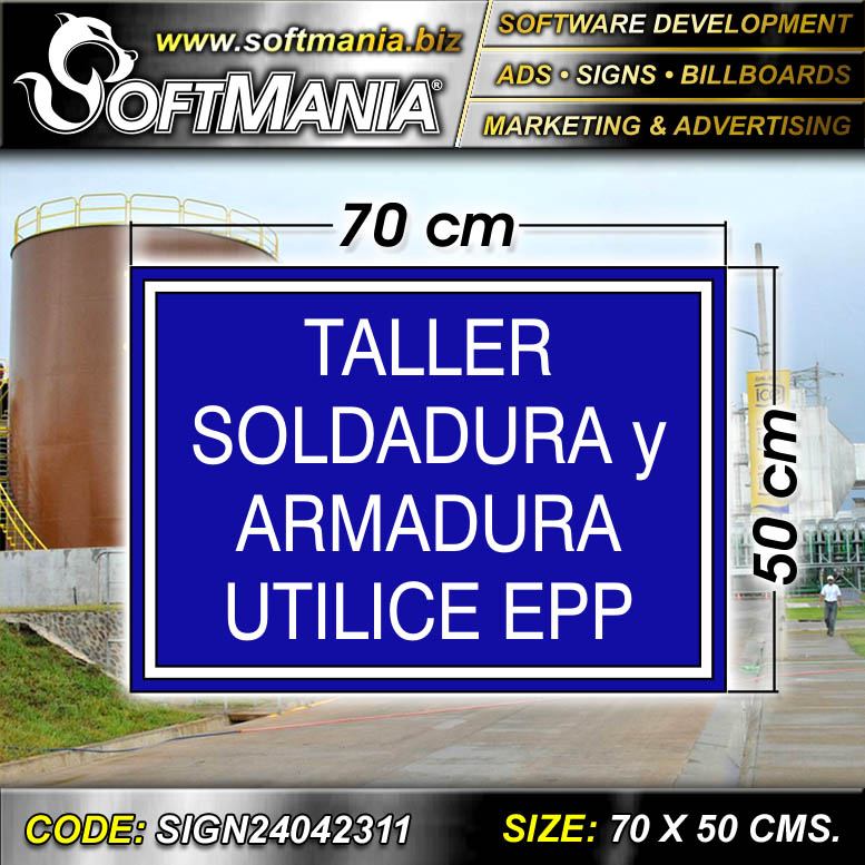 Lee el articulo completo Material Publicitario PVC 3 Milimetros con Rotulacion Full Color con Texto Taller Soldadura y Armadura Utilice Epp para Planta Produccion Hidroelectrica marca Softmania Ads de Dimensiones 70x50 Centimetros
