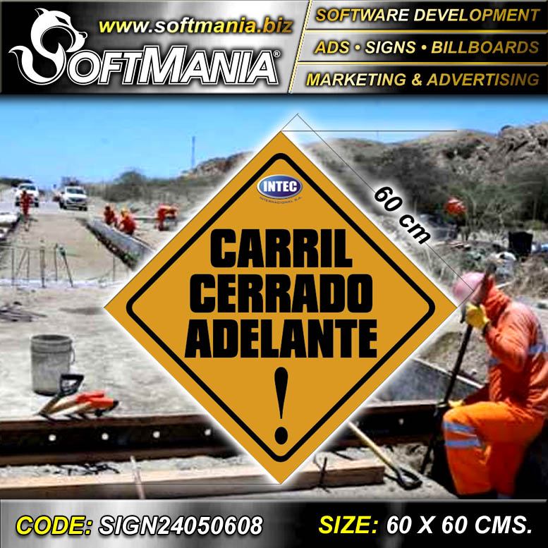 Lee el articulo completo Material Publicitario Lamina de Hierro con Rotulado de Vinil Adhesivo Full Color con Texto Carril Cerrado Adelante para Empresa Constructora marca Softmania Ads de Dimensiones 60x60 Centimetros Lee el articulo completo Material Publicitario Lamina de Hierro con Rotulado de Vinil Adhesivo Full Color con Texto Carril Cerrado Adelante para Empresa Constructora marca Softmania Ads de Dimensiones 60x60 Centimetros
