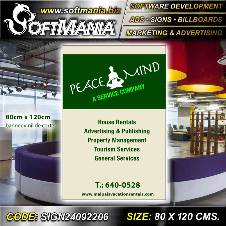 Read full article Cut Vinyl Banner with Metal Holes to Tie with Text Peace of Mind a Service Company Advertising Sign for Administrative Office brand Softmania Ads Dimensions 31.5x47.2 Inches