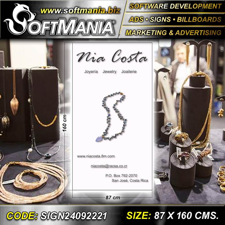 Read full article Full Color Banner with Metal Holes to Tie with Text Nia Costa Jewelry Advertising Sign for Jewelry Store brand Softmania Ads Dimensions 34.3x63 Inches Read full article Full Color Banner with Metal Holes to Tie with Text Nia Costa Jewelry Advertising Sign for Jewelry Store brand Softmania Ads Dimensions 34.3x63 Inches