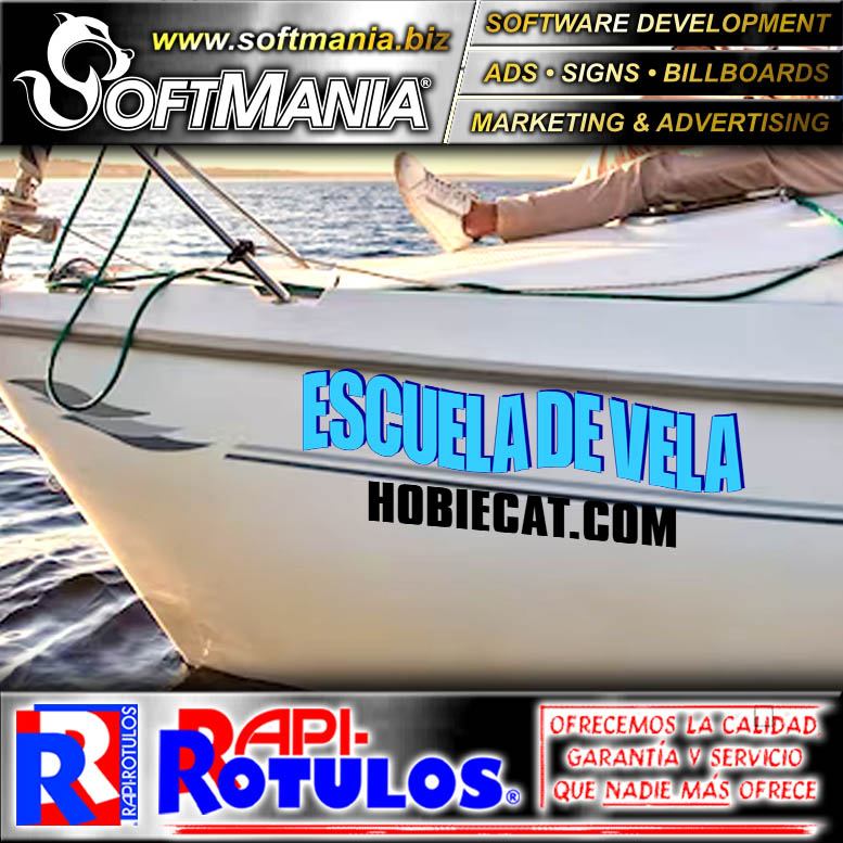 Lee el articulo completo ROTULO PUBLICITARIO ADHESIVO PARA EMBARCACION DOS CARAS CON TEXTO ESCUELA DE VELA HOBIECAT PARA ACADEMIA DE BAILE MARCA SOFTMANIA ADVERTISING DE DIMENSIONES 1.2X0.3 METROS