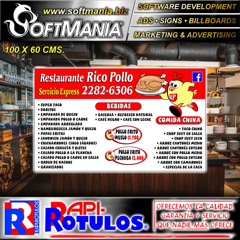 Read full article Pvc 3 Millimeters with Full Color Printing with Text Deligustos Express Food Menu Advertising Sign for Fried Chicken Restaurant brand Softmania Rotulos Dimensions 39.4x23.6 Inches