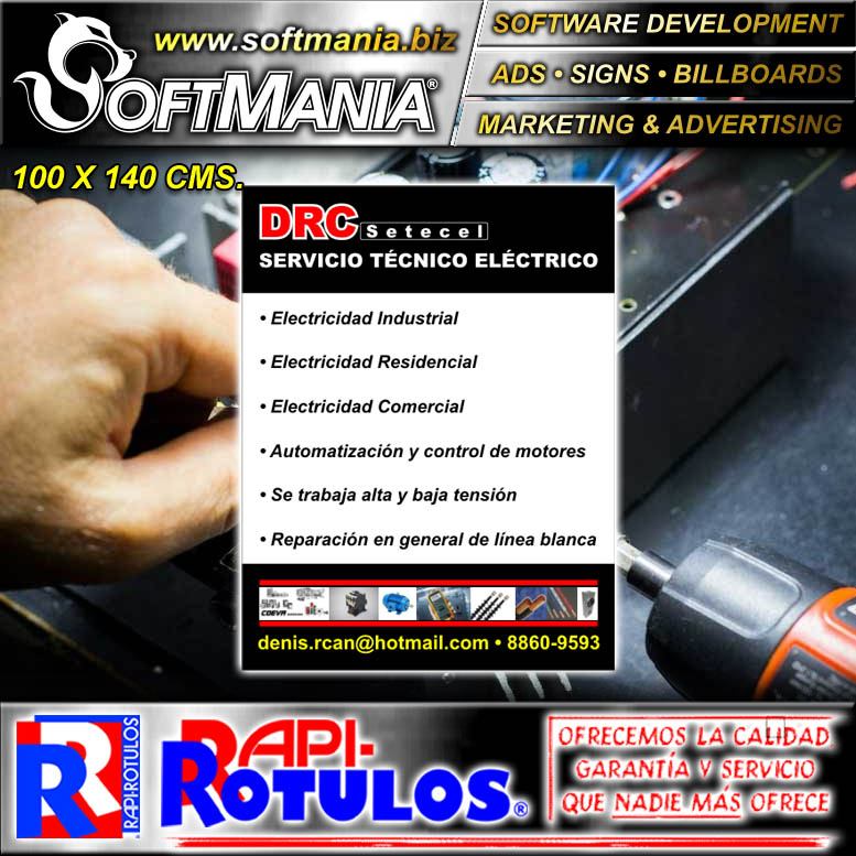 Lee el articulo completo Rotulo Publicitario Lamina de Hierro con Rotulado de Vinil Adhesivo Full Color con Texto Listado de Servicios Tecnicos para Taller de Electronica marca Softmania Rotulos de Dimensiones 1x1.4 Metros