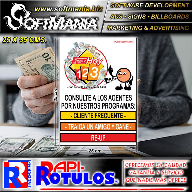 Lee el articulo completo Rotulo Publicitario Acrilico Transparente con Rotulacion Reversada con Texto Consulte a Los Agentes por Nuestros Programas para Corredora de Prestamos marca Softmania Rotulos de Dimensiones 25x35 Centimetros