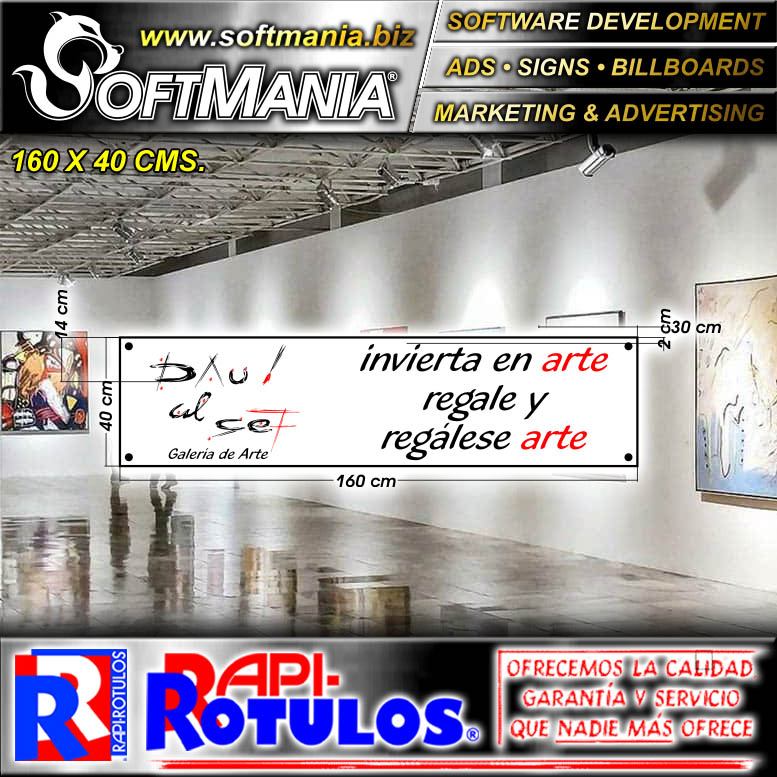 Lee el articulo completo Rotulo Publicitario Banner de Vinil de Corte con Ojetes de Metal para Amarrar con Texto Invierta en y Regale Arte para Galeria de Arte marca Softmania Rotulos de Dimensiones 1.6x0.4 Metros Lee el articulo completo Rotulo Publicitario Banner de Vinil de Corte con Ojetes de Metal para Amarrar con Texto Invierta en y Regale Arte para Galeria de Arte marca Softmania Rotulos de Dimensiones 1.6x0.4 Metros