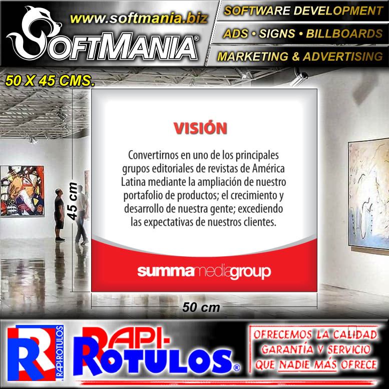 Read full article White Acrylic 3 Millimeters Full Color Printed with Text |vision of the Editorial Group Advertising Sign for Marketing Agency brand Softmania Rotulos Dimensions 19.7x17.7 Inches