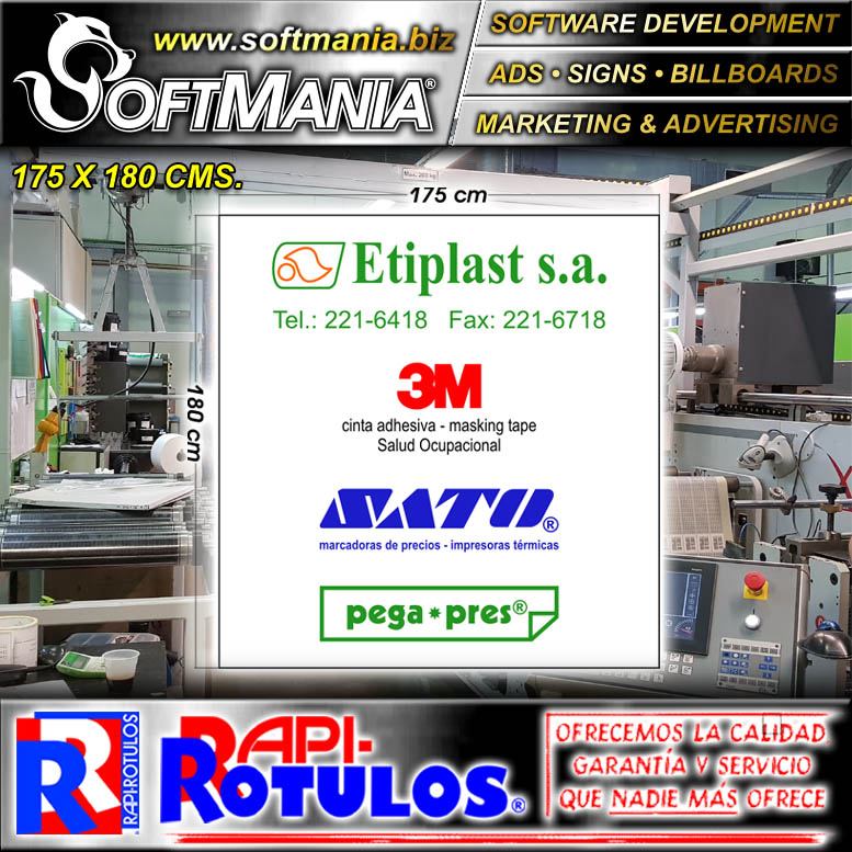 Lee el articulo completo Rotulo Publicitario Banner Full Color con Marco Tubular con Texto Etiplast para Fabrica de Etiquetas Industriales marca Softmania Rotulos de Dimensiones 1.8x1.8 Metros Lee el articulo completo Rotulo Publicitario Banner Full Color con Marco Tubular con Texto Etiplast para Fabrica de Etiquetas Industriales marca Softmania Rotulos de Dimensiones 1.8x1.8 Metros