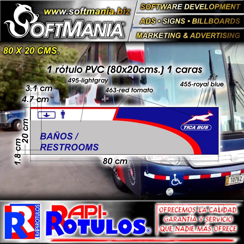 Read full article Premade PVC 3 Millimeters with Text Restrooms Advertising Material for Bus Company brand Softmania Rotulos Dimensions 31.5x7.9 Inches