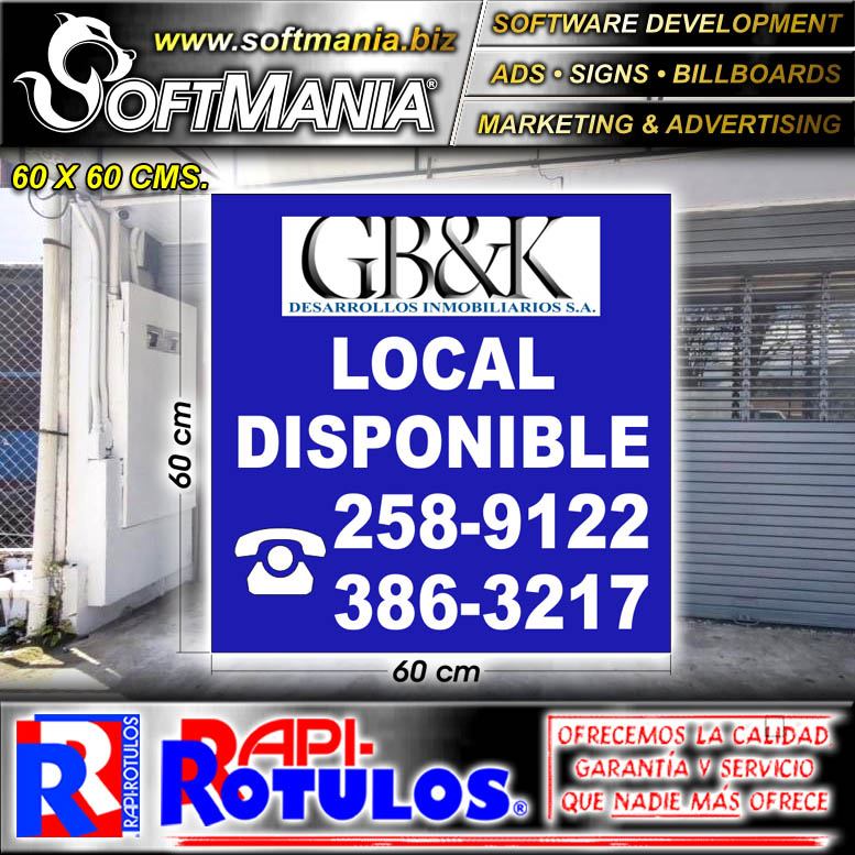 Lee el articulo completo Rotulo Publicitario Lamina de Hierro con Rotulado de Vinil Adhesivo Full Color con Texto Local Disponible para Bienes Raices marca Softmania Advertising de Dimensiones 60x60 Centimetros Lee el articulo completo Rotulo Publicitario Lamina de Hierro con Rotulado de Vinil Adhesivo Full Color con Texto Local Disponible para Bienes Raices marca Softmania Advertising de Dimensiones 60x60 Centimetros