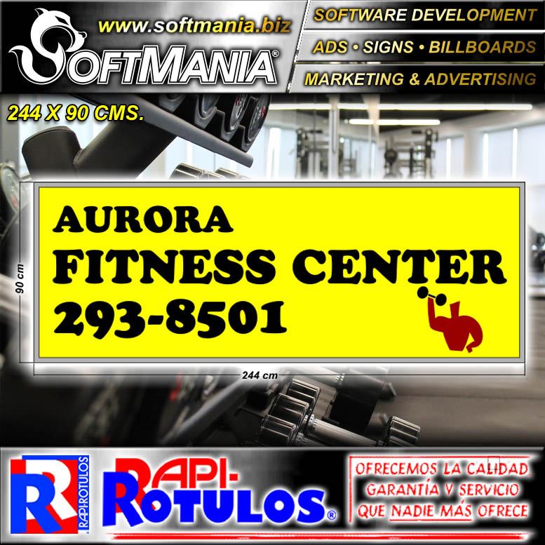Read full article Acm 4mm Aluminum with Cut Vinil Lettering with Text Aurora Fitnes Center Advertising Sign for Gym brand Softmania Advertising Dimensions 96.1x35.4 Inches