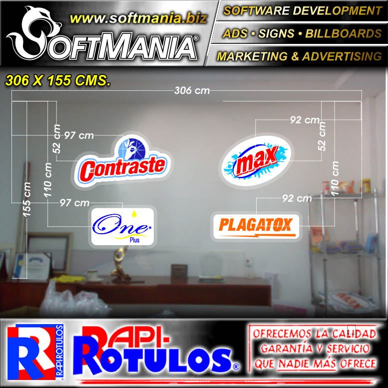 Read full article Led Light Box with Irregular Shape and Acrylic Face with Text Logos of Contraste, Max, One and Plagatox Advertising Sign for Factory of Cleaning Products brand Softmania Advertising Dimensions 10x5.1 Foot