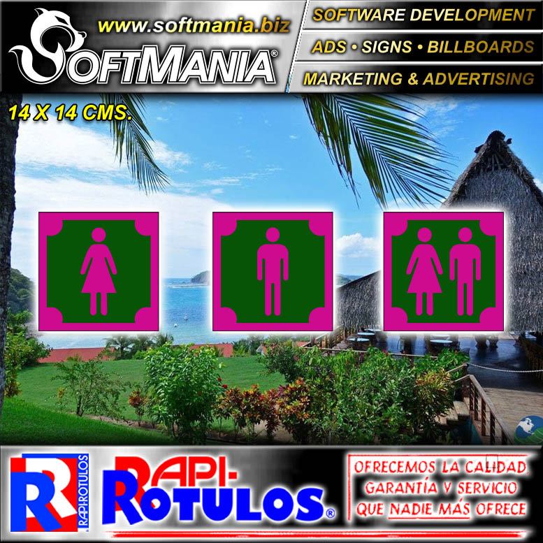 Lee el articulo completo Material Publicitario Acrilico Transparente con Rotulacion Reversada con Texto Bano Hombre, Mujer, Mixto para Bienes Raices marca Softmania Ads de Dimensiones 14x14 Centimetros